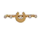 Antique horseshoe diamond and pearl bar brooch in gold image