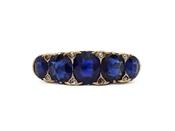 Victorian sapphire five stone carved ring in 18kt yellow gold image