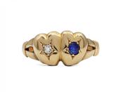 1899 double heart diamond and sapphire ring in 18kt yellow gold image