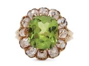 Victorian peridot and diamond coronet cluster ring in gold image