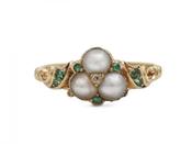 Early Victorian diamond and pearl and emerald trefoil ring image