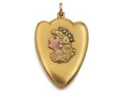 Edwardian enamel princess large shield locket in 15kt gold image