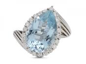 Vintage 8.00ct pear shape aquamarine and diamond cluster ring image