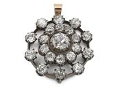 Early Victorian diamond coronet cluster openwork pendant image