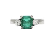 Modern square emerald and diamond three stone ring image