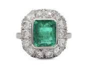 1950s Colombian emerald and diamond cluster ring in 18kt white gold image