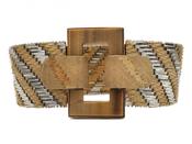 1970s tiger's eye herringbone buckle bracelet in two tone gold
