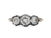 Antique style diamond three stone engagement ring in silver and gold image