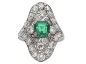Art Deco emerald and diamond shield ring in platinum image