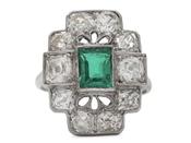 Art Deco emerald and diamond cluster ring in platinum image