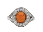 Art Deco style fire opal and diamond halo cluster ring image