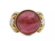 1980s pink tourmaline cabochon and diamond dress ring