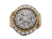 Retro diamond bombe ring with rope twist border in 18kt gold image