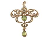 Edwardian peridot and seed pearl convertible pendant and brooch image
