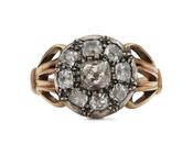 Georgian diamond circular cluster ring in silver on gold