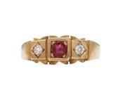 1897 ruby and diamond three stone flush set ring in 18kt gold image