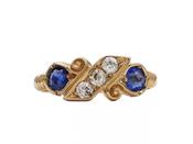 Victorian diamond and sapphire scroll ring in 18kt gold image