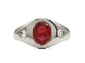 Art Deco synthetic ruby and diamond three stone bombe ring image