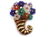 Retro carved floral cornucopia brooch in 18kt yellow gold image