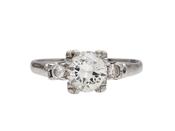 Vintage flanked diamond solitaire engagement ring in platinum image