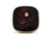 Vintage diamond set onyx intaglio ring in 14kt yellow gold image
