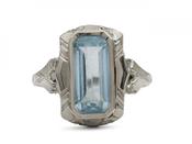 Vintage emerald cut aquamarine dress ring in 18kt white gold image