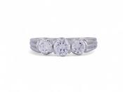 Vintage Transitional Cut Diamond Three Stone Ring In Platinum image