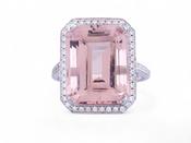 Modern 14ct Emerald Cut Morganite And Diamond Dress Ring In 18kt White Gold image