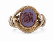 Antique Double Snake Sardonyx Intaglio Signet Ring In Yellow Gold image