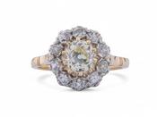 Vintage 1.10ct Pale Yellow Old Mine Cut Diamond Coronet Cluster Ring image
