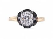 Antique Style Cushion Shape Old Mine Cut Diamond Solitaire In Silver On 18kt Yellow Gold