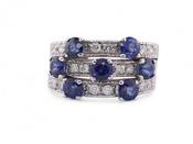 Modern Three Row Sapphire and Diamond Half Eternity Ring in 18kt White Gold