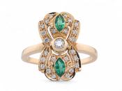 Vintage Emerald And Diamond Fancy Cluster Shield Ring in 18kt Yellow Gold