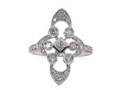 Vintage Diamond Set Openwork Navette Shield Ring In Platinum
