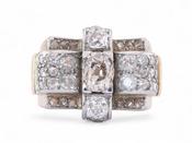 1940s French Diamond Set Tank Ring In 18kt Yellow Gold image