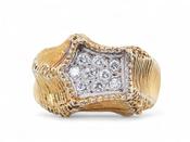 Vintage Diamond Set Ring In Organic Textured 14kt Yellow Gold image