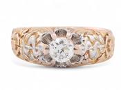 Antique 'Staff of Aesculapius' Diamond Solitaire Ring In Carved 18kt Yellow Gold image