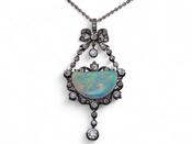Antique Silver Set Opal And Diamond Necklace On Gold image