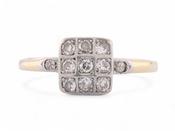 Early Art Deco Diamond Set Square Panel Ring In 18kt Yellow Gold And Platinum image