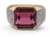 Vintage Rubellite And Diamond Cocktail Ring In 18kt Yellow Gold image