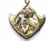 Art Nouveau Diamond Set Pendant Of A Woman In 18kt Yellow Gold By Masriera image