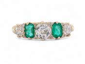Emerald and diamond five stone ring image