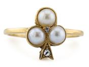 Edwardian Pearl And Rose Cut Diamond Trefoil Ring In 18kt Yellow Gold image