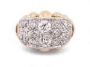 French 1950s Diamond Set Bombe Ring in Fluted 18kt Yellow Gold And Platinum image