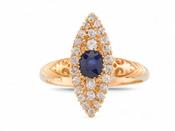 Antique Sapphire And Diamond Navette Ring In 18kt Yellow Gold image