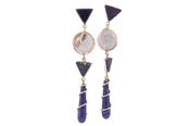 Modern lapis lazuli and rock crystal sphere drop earrings image