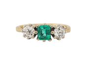 18ct Gold Emerald and Diamond Three Stone Ring image