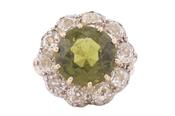 Edwardian Peridot and Old European Cut Diamond Cluster Dress Ring image
