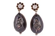 Victorian Garnet Cabochon Drop Earrings with Fly Motif image