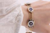 Retro Blue Enamel, Mother of Pearl &amp; Diamond Gate Bracelet image